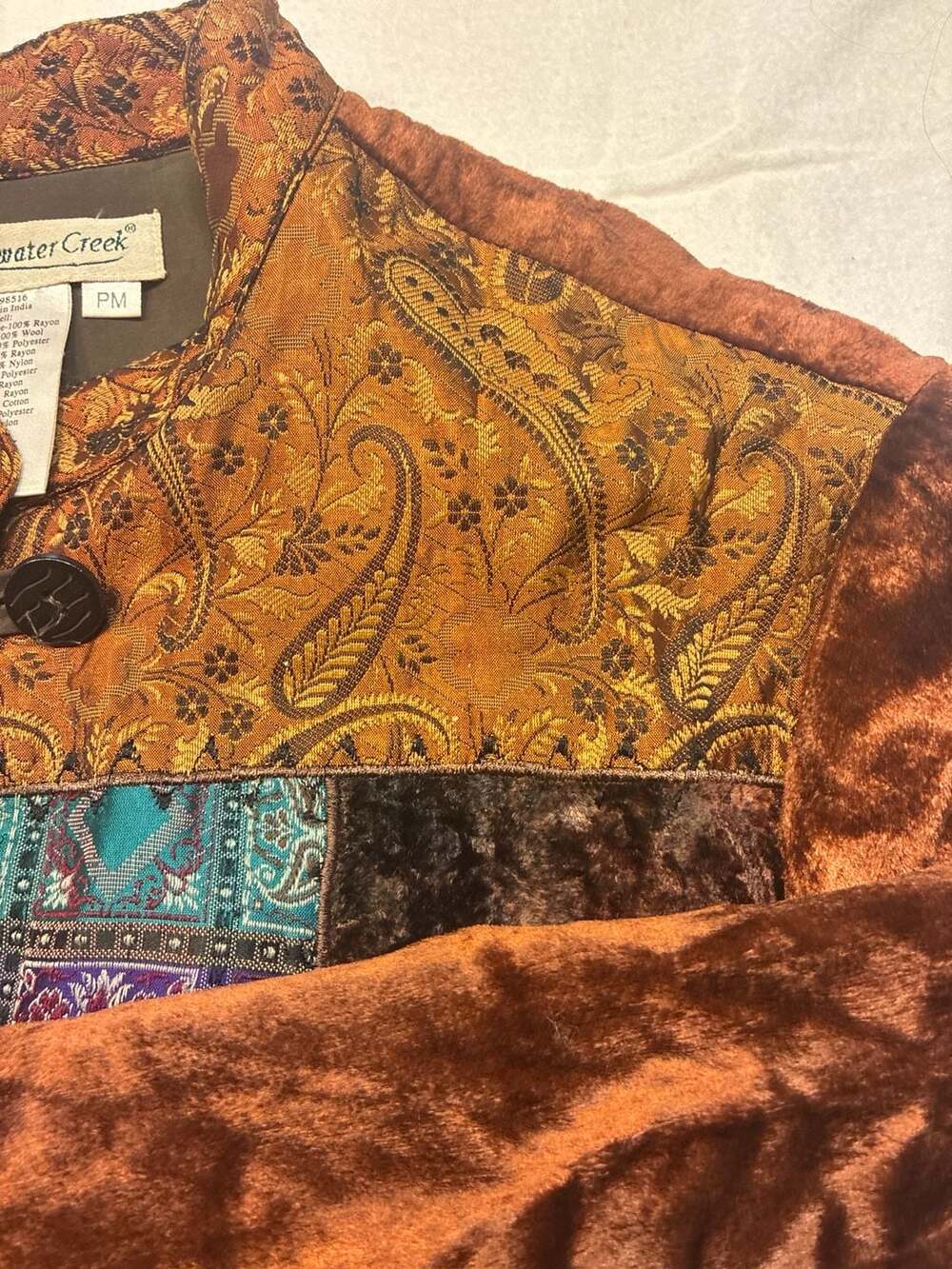 Coldwater Creek Patchwork Velvet Paisley Floral Button Front Jacket Size PM - Picture 4 of 13
